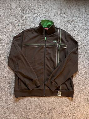 Puma Brown Green trim Logo full zip jacket size XXL